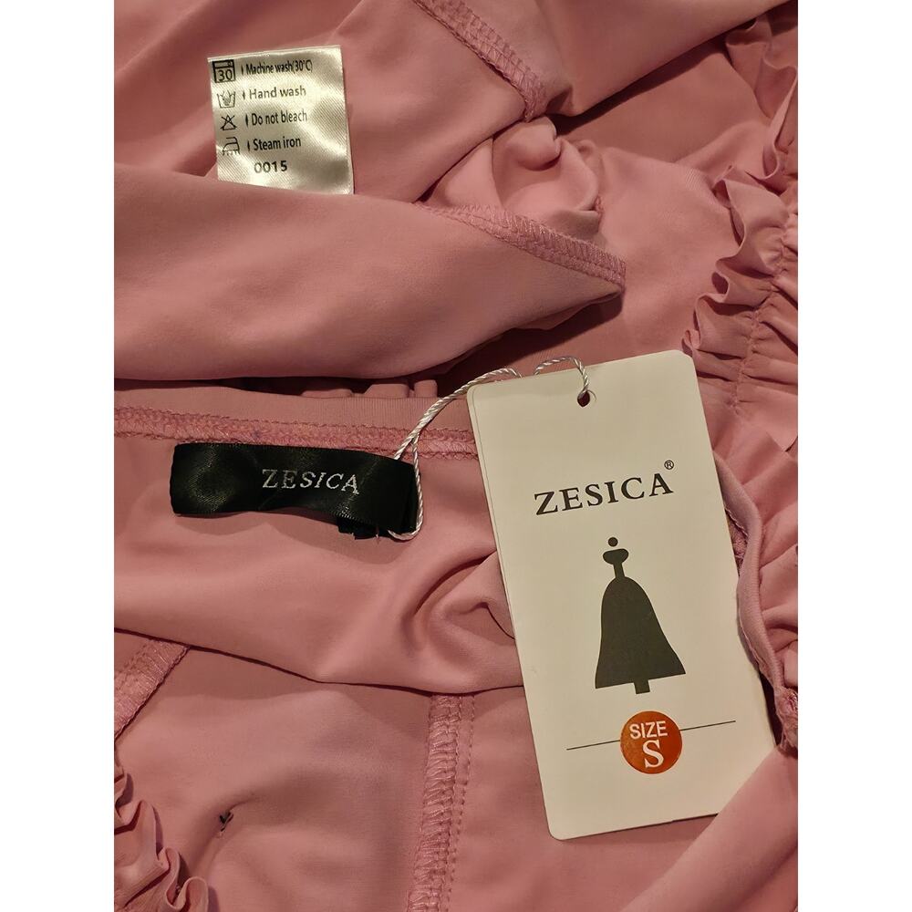 Zesica Dress Womens S Pink Strapless Maxi Ruffle Black Bow Coquette NWT - Picture 2 of 8